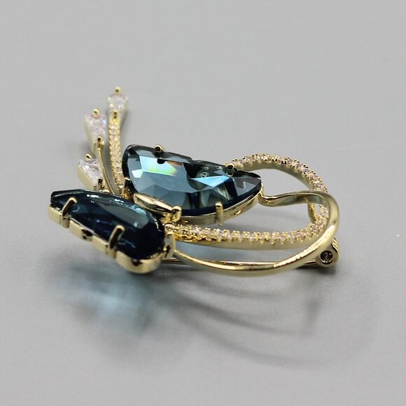 Butterfly pin brooch jewelry blue gold crystal - Picture 10 of 12